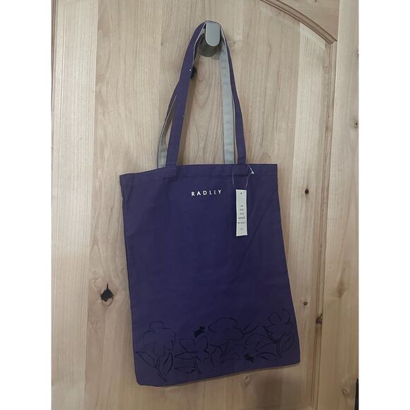 RADLEY London Linear Bloom Responsible Medium Canvas Tote Bag Dark Plum NWT - Picture 2 of 7